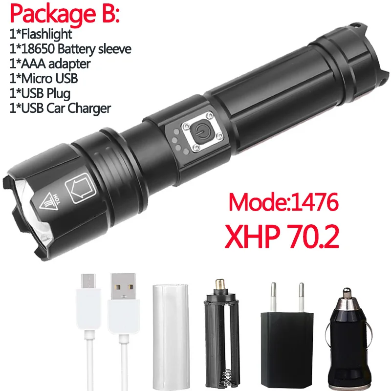 XHP90.2 супер мощный Xlamp светодиодный вспышка светильник светодиодный фонарь USB XHP70.2 лампа зум тактический фонарь 18650 26650 Перезаряжаемые Battey светильник - Испускаемый цвет: Package B