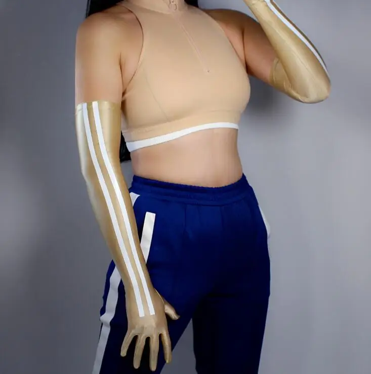 gold stripe Женские сексуальные эластичные длинные перчатки в полоску, женские весенне-летние солнцезащитные Вечерние перчатки для клуба и танцев, перчатки для вождения R2348 - Цвет: gold stripe