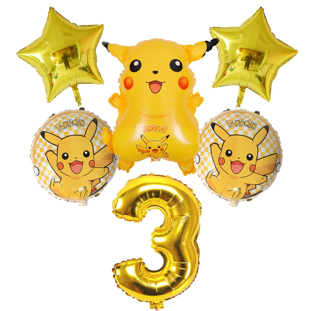 6Pcs/set 32 inch Number Birthday Party Balloon Pokemon Pikachu Foil Balloons Inflatable Kids Decors Supplies globos | Дом и сад