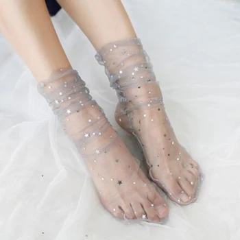 

Summer Sexy Retro Lace Floral Mesh Women Girl Socks Elastic Fashion Lady Soft Short Socks Female Crystal Silk Ultrathin sock