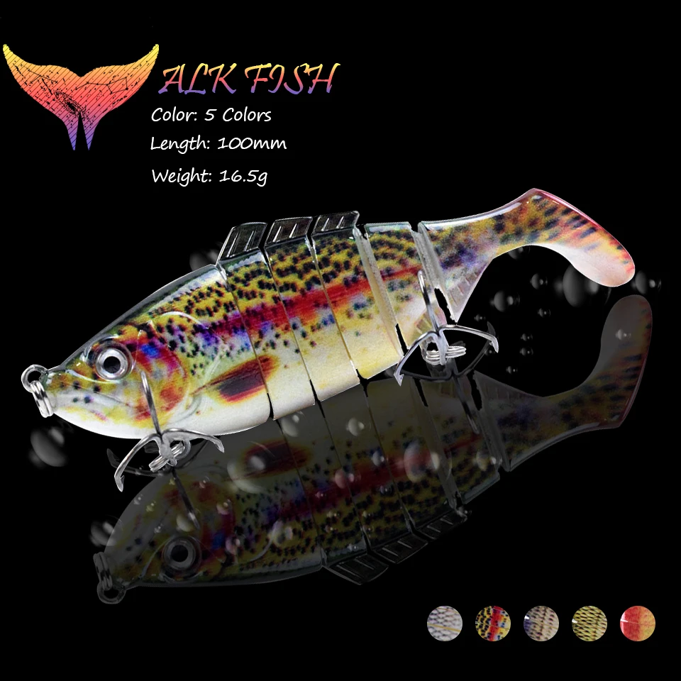 

WALK FISH 100 мм/16,5 г, Тонущая искусственная 6-сегментная многосегментная приманка, свимбейт в виде гольяна, искусственная приманка, рыболовная снасть