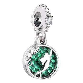 

New 925 Sterling Silver Charm Green Enamel The Little Mermaid Ariel Pendant Beads Fit Pandora Bracelet Bangle Diy Jewelry