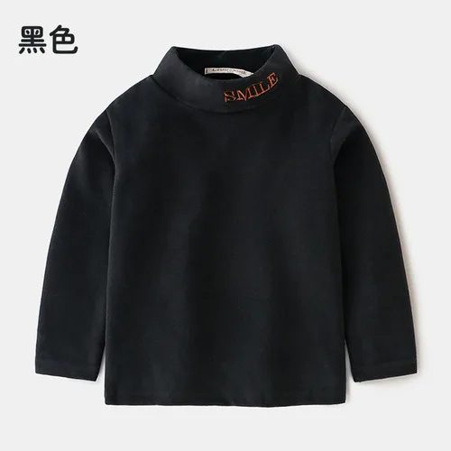 Модная одежда для детей, Детская мода сплошной Цвет футболки осень Зимняя Одежда для мальчиков Bobo choses/Одежда для детей шерстяное пальто с длинными рукавами для девочек на подкладке с высоким воротником футболка - Цвет: Черный