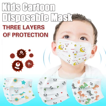 

Cartoon Kids Disposable Mask 3layer Children's Protective Face Mask Non Woven Breathable Mouth Mask for 4-14 Year Old Boys Girls