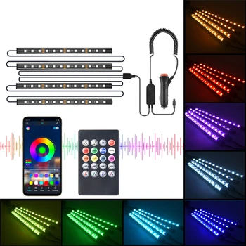 

MICTUNING Car LED Strip Light 4pcs 48 LEDs Multicolor Music Car Interior Atmosphere Lights LED Under Dash Lighting Kit for Car