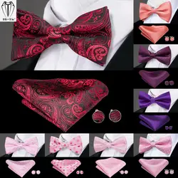 Silk Mens Bow Ties Butterfly Pre-tied Bowtie Hanky Cufflinks Set Paisley Plaid Solid Floral Bow Tie Adjustable Wedding Party