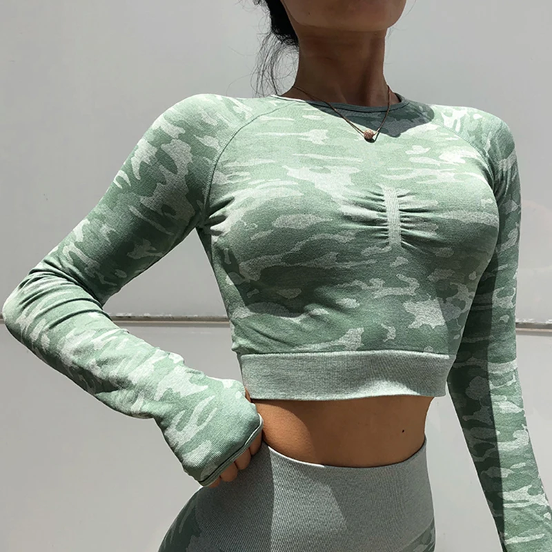 Camisetas Женские топы для йоги и фитнеса Рабочая Рубашка с длинными рукавами с открытой спиной укороченный топ для бега Excsice рубашка