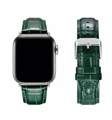 Ремешок из натуральной кожи для Apple Watch 44, 42, 38 мм, зеленый крокодиловый ремешок из воловьей кожи iwatch Series 5, 4, 3, 2, 1, браслет с пряжкой-бабочкой - Цвет ремешка: 5