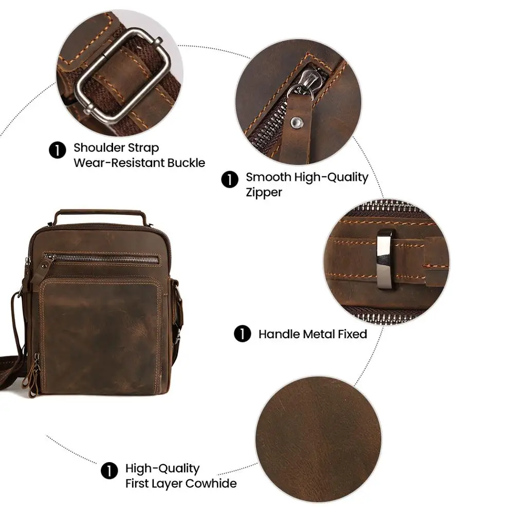 JOYIR New Genuine Leather Men Vintage Handbags Small Flap Men's Shoulder Bag Casual Office Messenger Bags Fashion Crossbody Bag images - 6