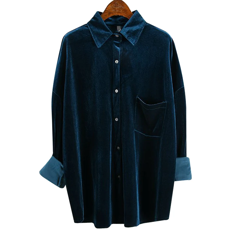blue GCC3296 XITAO, женская модная блузка, с одной грудью, полный рукав, с карманом, весна, отложной воротник, маленькая свежая Повседневная рубашка GCC3296 - Цвет: blue GCC3296