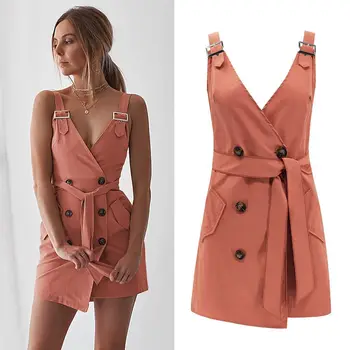 

BacklakeGirls Sexy Cocktail Dress Sleeveless Short Formal Dress With Button Sash Straight Above Knee Cheap Vestido Coctel Corto