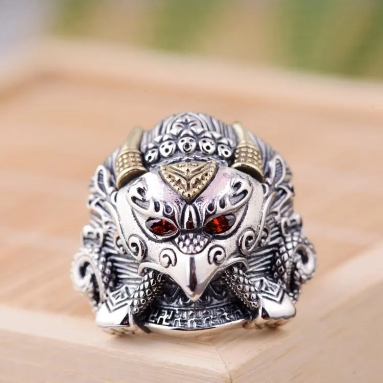 

Retro 925 Sterling Gold Harpy Eagle Ring Thai Silver Cool Fashion Forefinger Adjustable Dapeng yin zhi huan to Send Her Boyfrien
