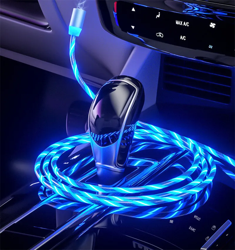 2M Magnetic Mobile Phone Cable USB Type C Flow Luminous Lighting Data Wire For IPhone Samsung S10 9 Huawei LED Micro USB C Cord iphone charger cable