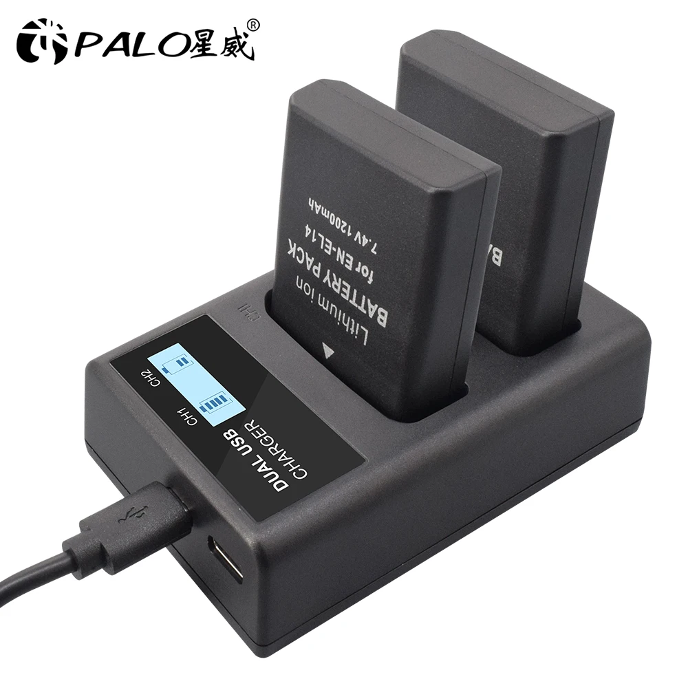 PALO-Carregador de Bateria Câmera, Carregador Duplo para Nikon P7800, P7100, D3400, D5300, D5200, D3200, D3300, EN-EL14, EN, EL14, EN-EL14a, LCD