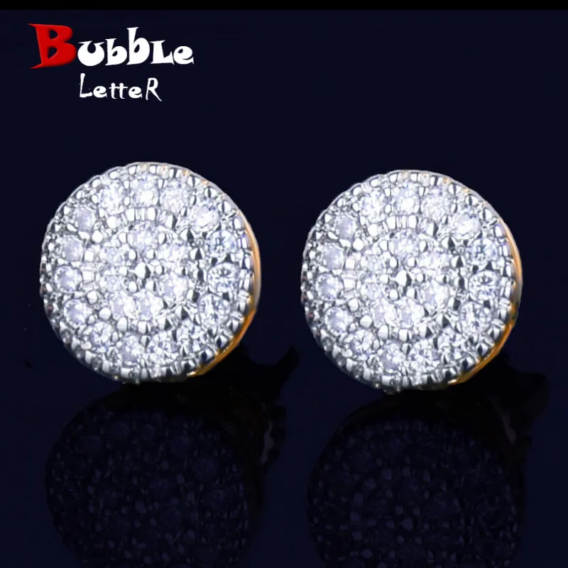 8MM Gold Color Small Round Stud Earring AAAA Cubic Zircon Screw Back Men’s Earrings Fashion Hip Hop Jewelry