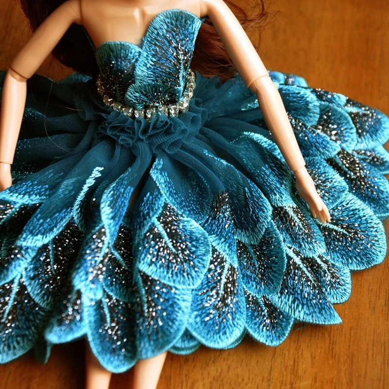 1Y الأزرق الدانتيل تقليم اليدوية DIY دمية الملابس...