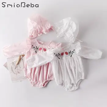 

Autumn 2019 Baby Girl Embroidered Rompers Two Pieces Sets Bodysuit With Jumpsuit Long Sleeve Hat-shirt New Born Kid Girl Clothes