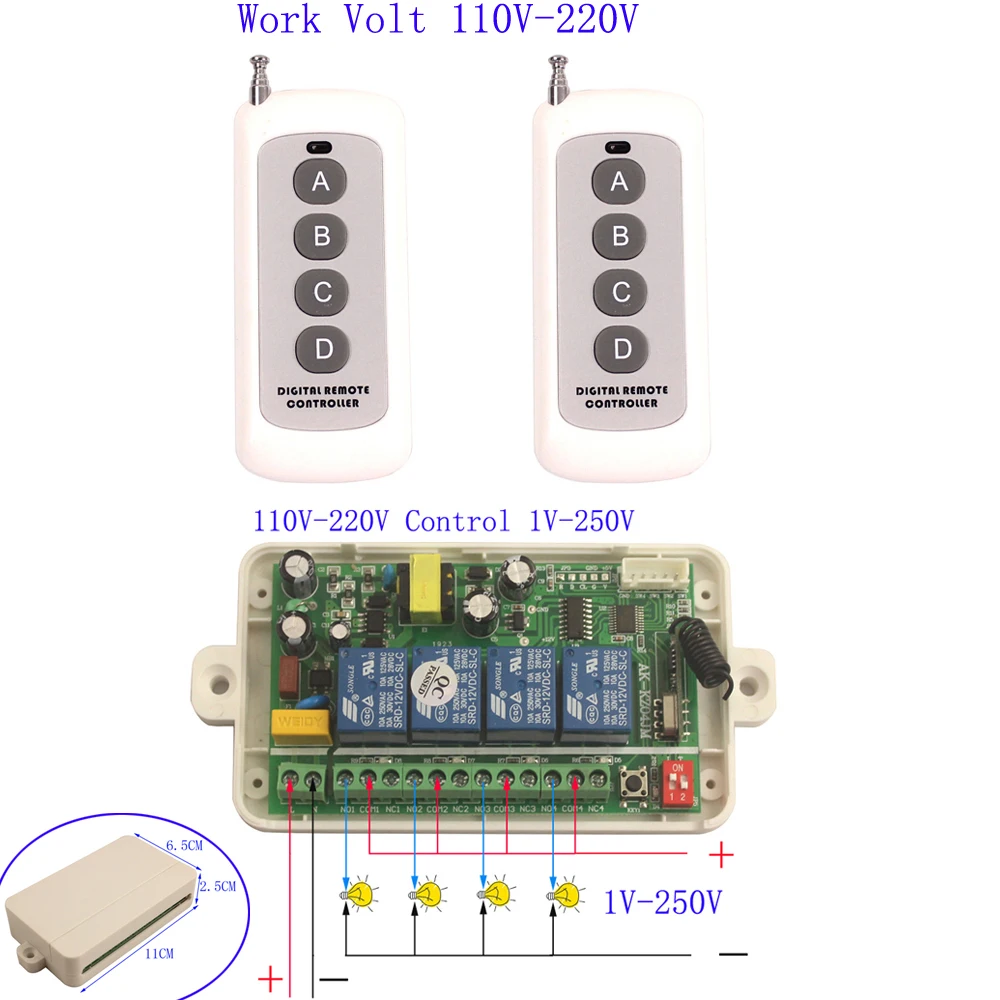 220V реле 4-канальный беспроводной 85 V-220 V 10A 4 CH RF беспроводной светодиодный светильник с дистанционным управлением переключатель системы приемник 315/433MHz