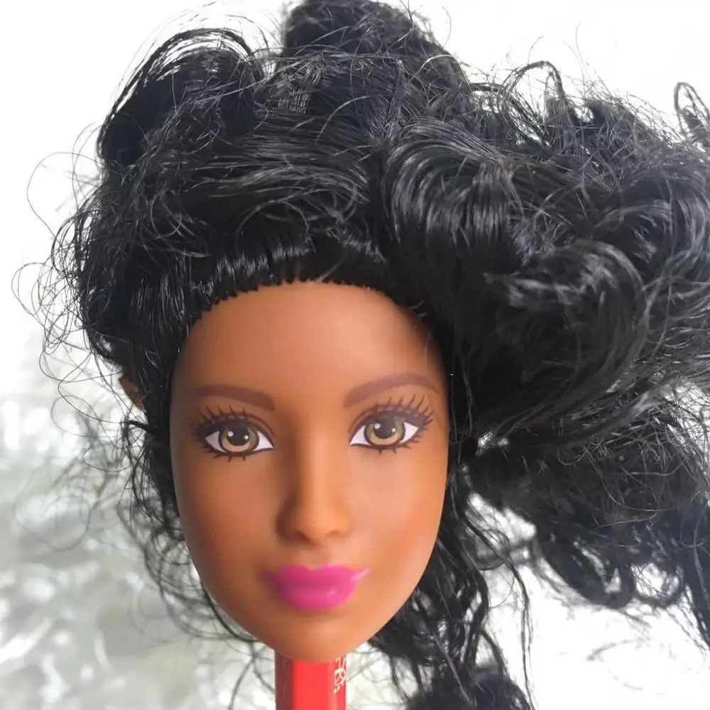 black hair Редкая коллекция Хороший макияж кукла голова чудо леди ямочка лицо черная кукла головы девочка DIY туалетный принцесса 1/6 Игрушка Голова игрушки части - Цвет: black hair