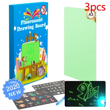 

3pcs A3 Educational Toy Drawing Board Tablet Graffiti Led Luminous Magic Raw With Light-fun children gift