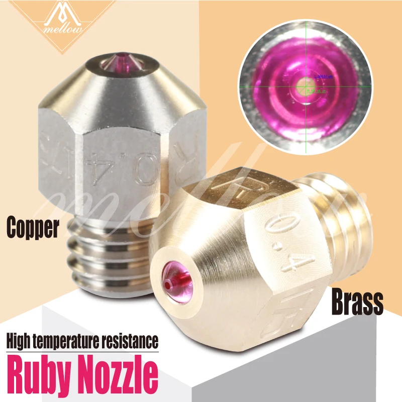 

Mellow High Temperature Ruby Nozzle 1.75mm Compatible With Special Materials Petg Abs Pei Peek Nylon For Ender 3 Cr10 Mk8 Hotend