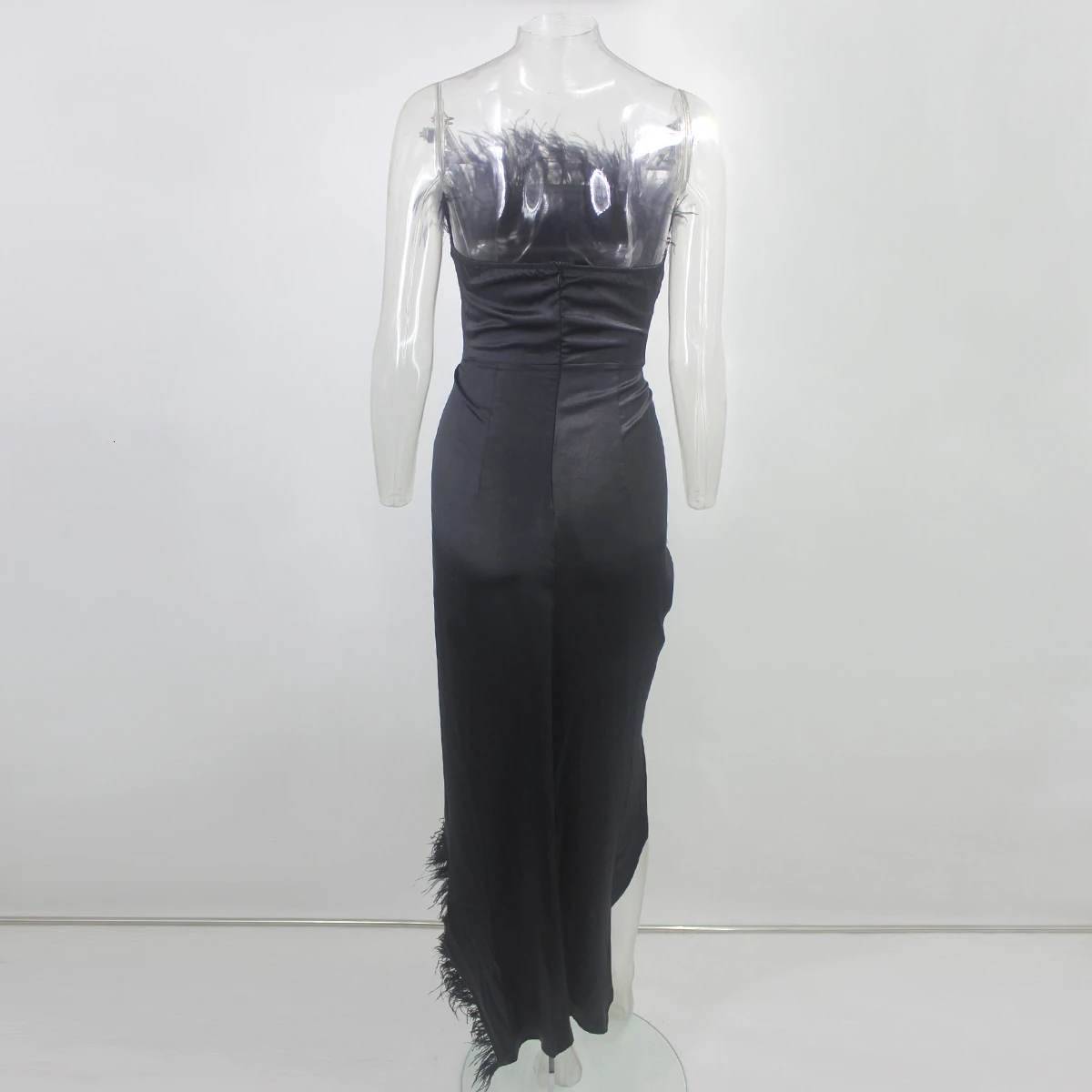 Fuedage осенне-зимнее сексуальное платье для женщин с перьями длинное платье без бретелек с высоким разрезом в стиле пэчворк с открытой спиной женские Клубные платья для вечеринок