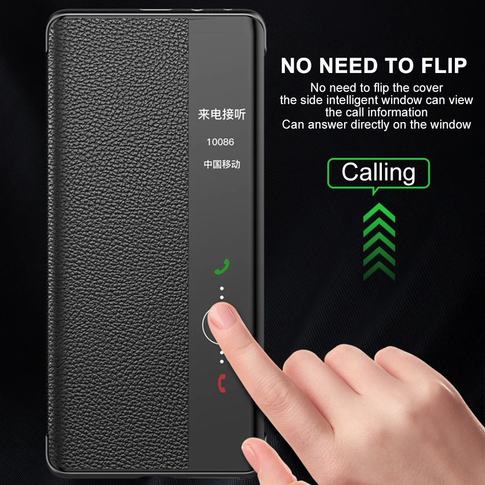 Genuine Leather Flip Cover For Huawei Mate 50 40 Pro+ 30 Mate40 Case Original Mirror Smart Touch View Wake Sleep Up Protection