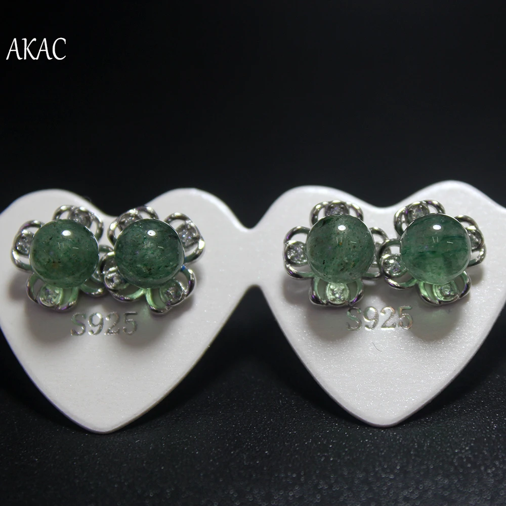 

Free shipping AKAC approx6mm Tiny Light Bulb shape natural green strawberry quartz stud earrings for women earrings
