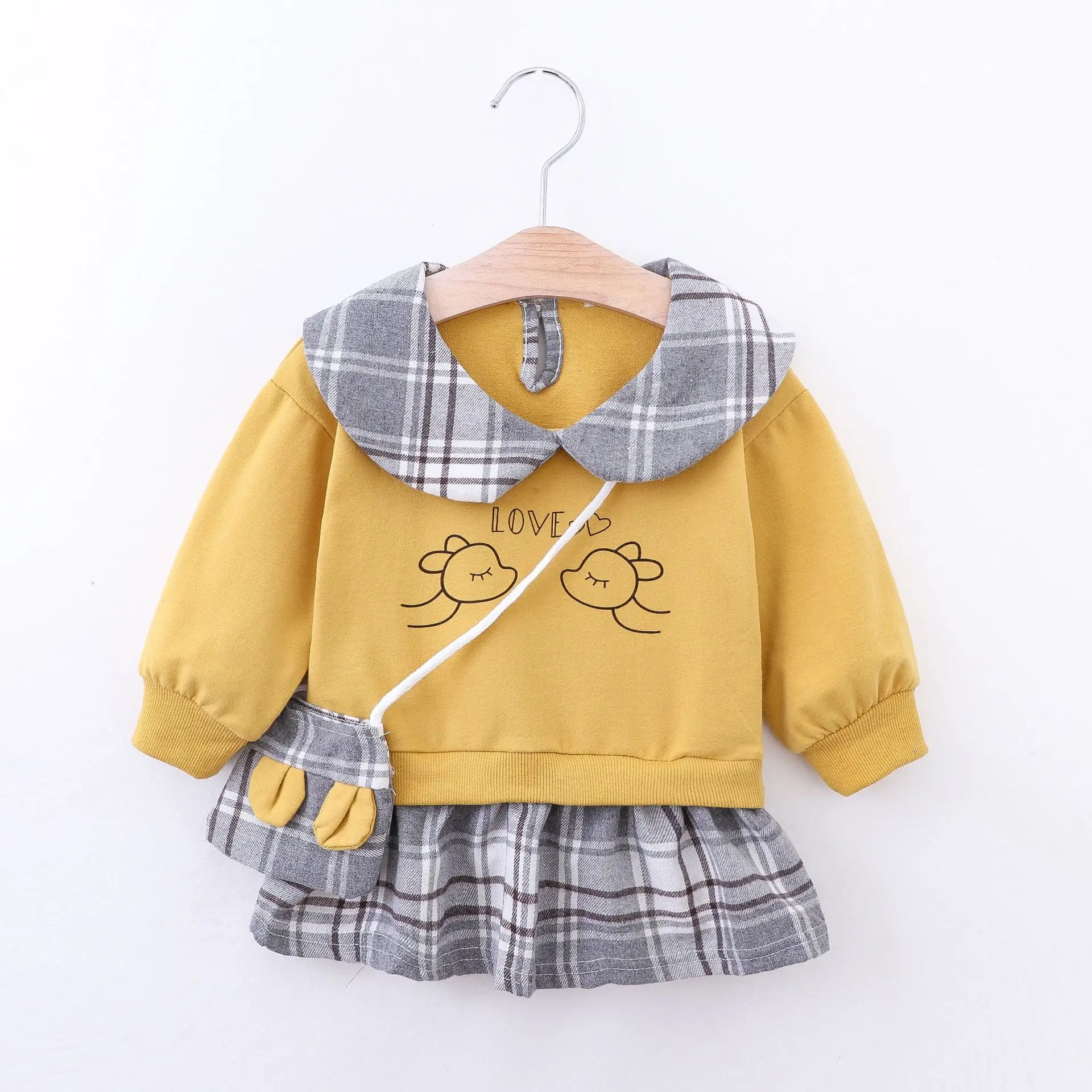 2 Yellow Весеннее платье для малышей, платье с длинными рукавами для младенцев, платья принцессы для маленьких девочек, модная одежда в клетку с ромашками и отложным воротником для маленьких девочек - Цвет: 2 Yellow
