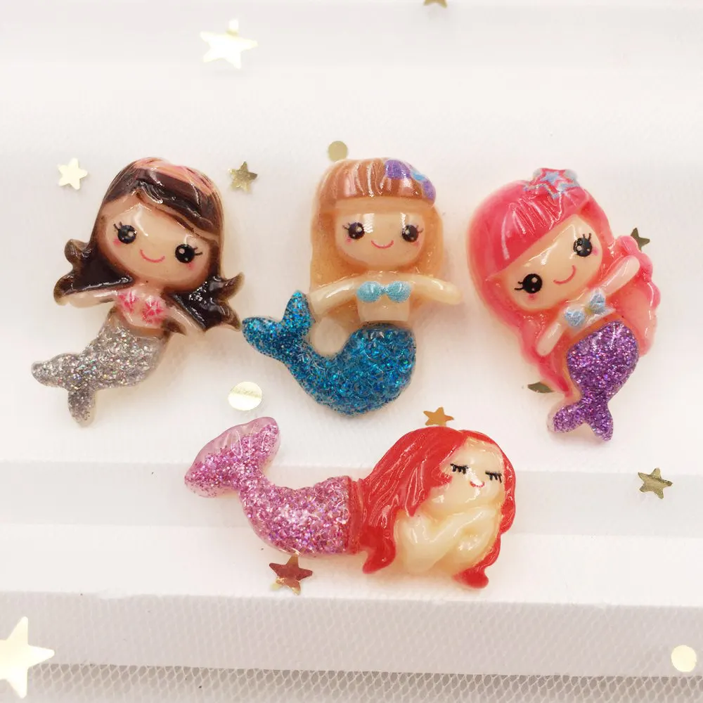 

8pcs Resin Glitter Colorful Big Mermaid Flatback Rhinestone Ornaments DIY Jewelry making Craft Accessories PW93