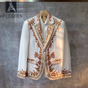 

AELESEEN UK Style Luxury Blazer Stylish Golden Embroidery Luxury Suit Jacket Women/Men Vintage High Quality Suit Coat Party
