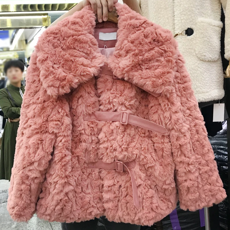 Куртка из искусственного кроличьего меха, женская короткая зимняя мягкая меховая куртка с отворотом, толстая плюшевая теплая куртка, пальто для девушек