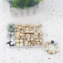 

TYRY.HU 95pc/Set Wooden Beads Set Wood Ring Teething Toy Baby Pacifier Chain DIY Accessories Silicone Beads Crochet Wooden Beads
