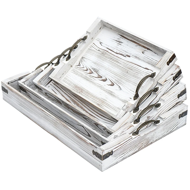 

Four-Piece Wooden Tea Tray Bamboo Tray Antique Decorative Tray Home Decoration Multi-Purpose Tray