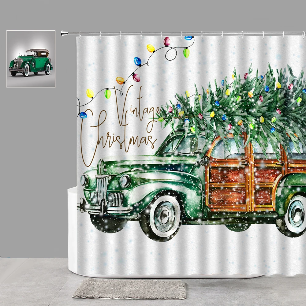 

Рождественская занавеска для душа с зеленым грузовиком, рождественская елка, фермерский дом, кухня, декоративные занавески, новогодний декор, занавеска для ванной комнаты