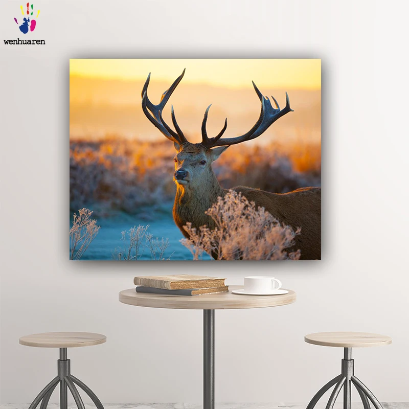 DIY Colorings Pictures by Numbers with Colors Sika Deer Picture Drawing Painting Framed Home Canvas One Piece Animal | Дом и сад