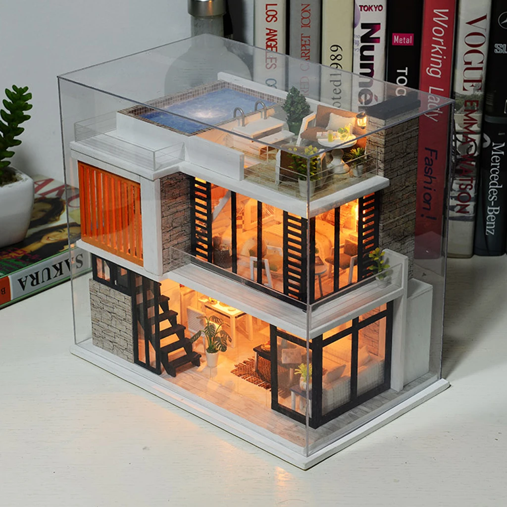 Handmade 3D DIY House Model Kit Miniature LED Light Wooden Dolls House Model Florence Town Christmas Birthday Gift