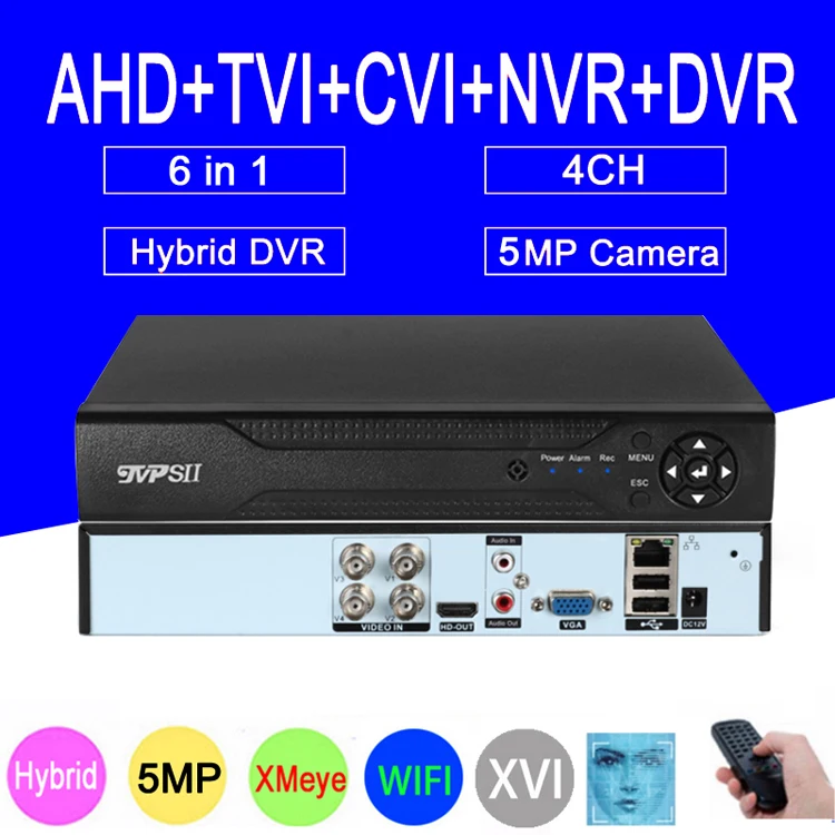 H.265+ XMeye Hi3520D Auido Face Detect 5MP 4CH 4 Channel Surveillance Video Recorder Hybrid 6 in 1 XVI TVI CVI NVR AHD CCTV DVR