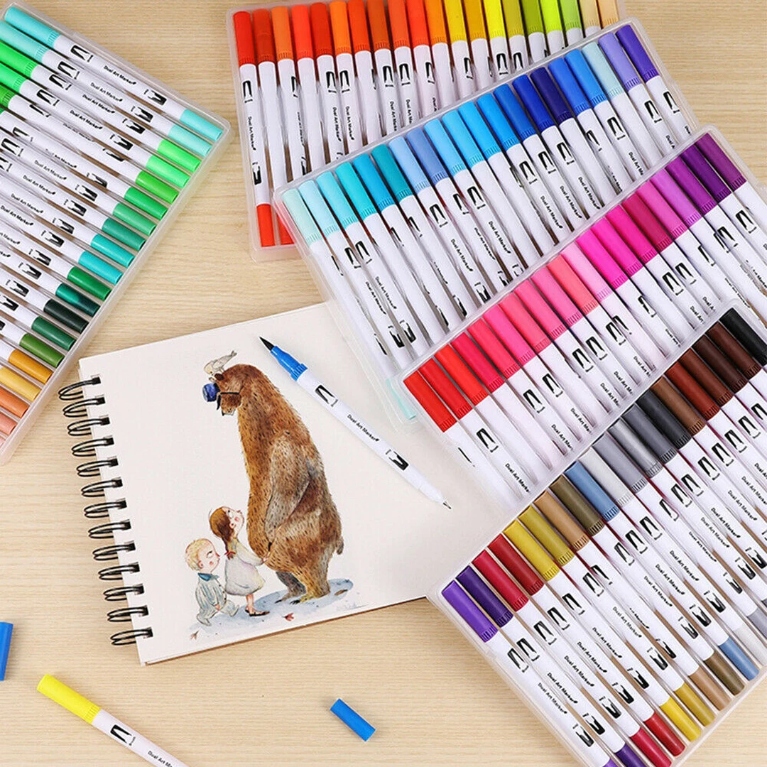 100 Color Dual Tip Brush Marker Pens Graffiti Coloring Art Drawing Markers Pen Dual Tip Watercolor