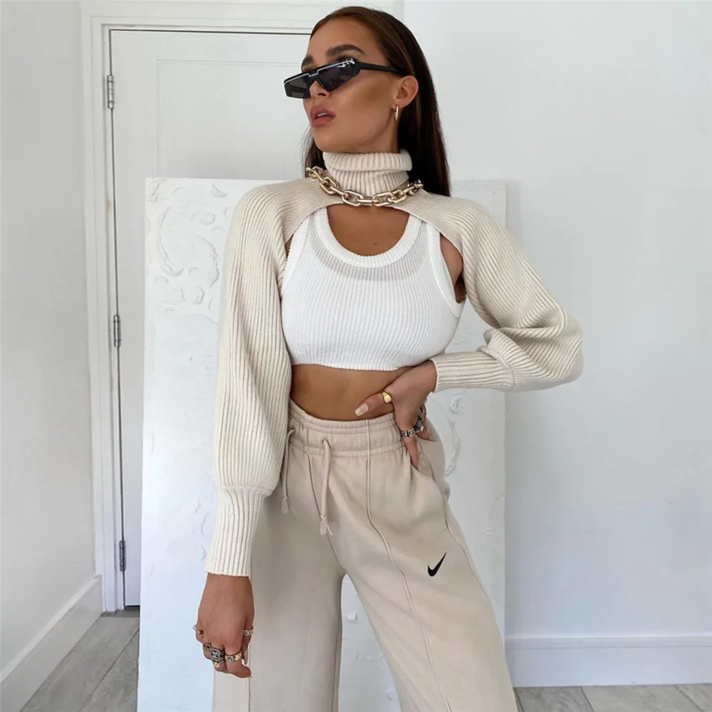 

7 Color Fast Fashion Spring Women Solid Color High Collar Long Sleeve Mini Sweater Knitwear Crop Top Pullover Female Clothing