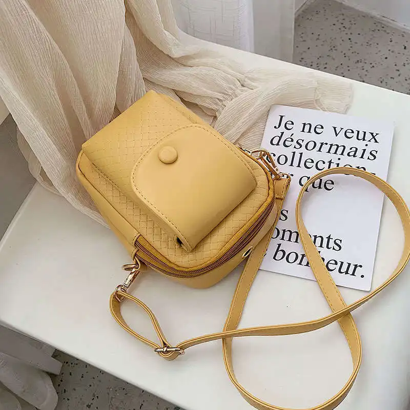 

Woven Small Messenger Bag 2020 Summer High Quality Pu Leather Women's Designer Handbag Simple Casual Shoulder Messenger Bags