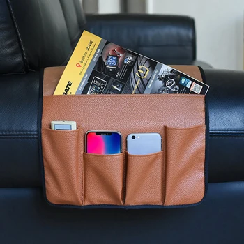 

5 Pockets Remote Control Space Saving Arm Rest Chair Hanging Sofa Side PU Leather Home Couch Storage Bag Practical Non Slip