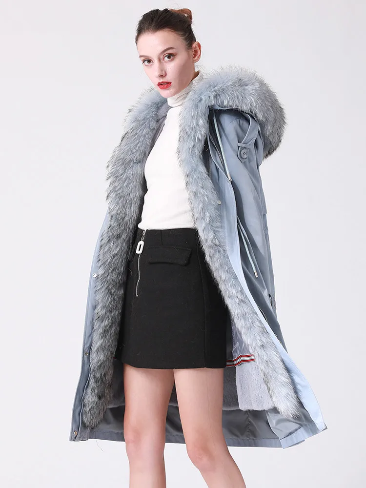 

Parka Real Fur Coat Female Rabbit Fur Liner Winter Coat Women Fox Raccoon Fur Collar Warm Long Jacket Trench Coats MY
