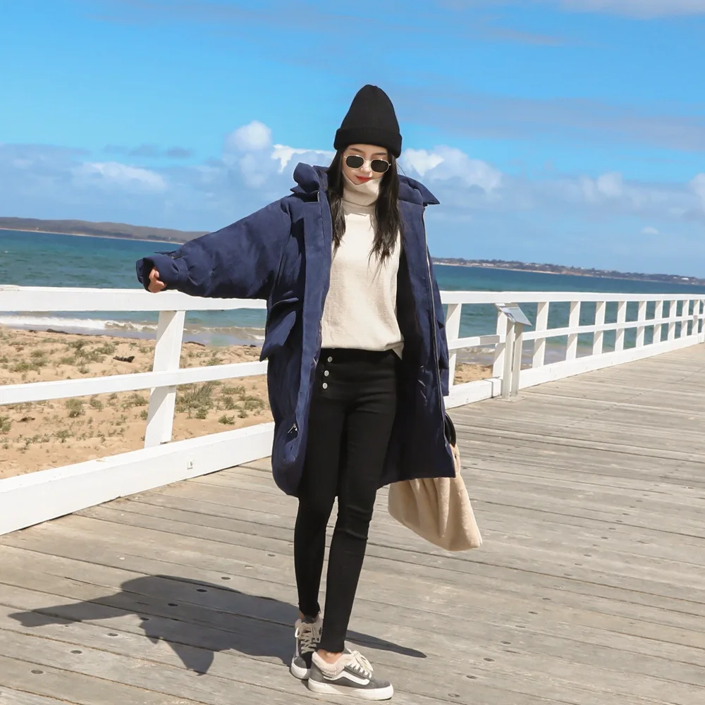 

Cotton Coat Women's Photo Shoot 2018 Winter New Style Retro Sense of Design-Style Laziness-Style Mid-length Hooded Cotton Overco