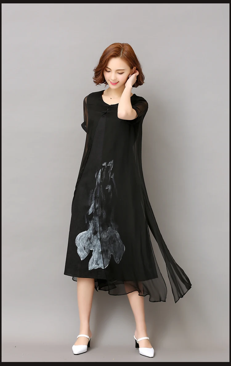 Large size M-3XL Add fertilizer to increase the new cotton and linen spell silk chiffon retro improved cheongsam dress