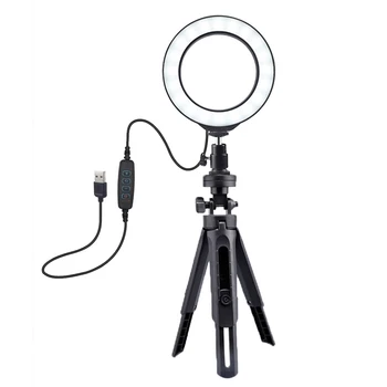 

LED Dimmable Live Stream Self Shooting Phone Holder USB Powered 3 Levels Ring Light Portable Professional With Tripod 6 Inch