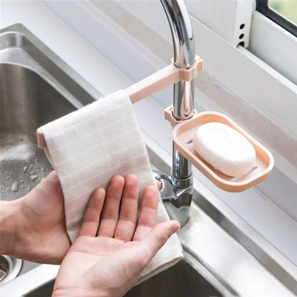 

Hot Sink Hanging Storage Rack Storage Holder Sponge Bathroom Kitchen Faucet Clip Dish Cloth Clip Shelf Drain Dry Towel Organizer