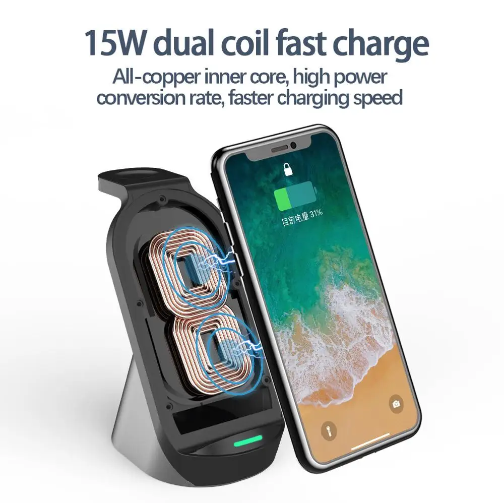 3 в 1 беспроводная Индукционная Подставка для зарядки iPhone X XS Max XR 8 Airpods Apple Watch 2 док