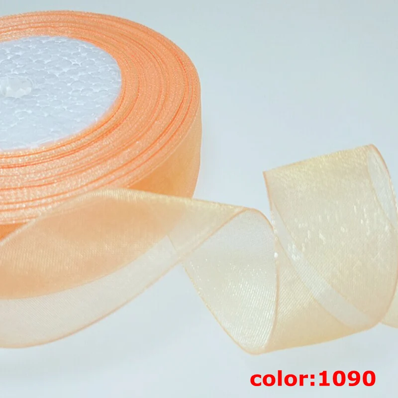 color 1090 HL(50 ярдов/рулон) ленты из органзы оптом украшения, подарочная упаковка Рождество шелковыми лентами кружевной ткани 10/12/15/20/25/40/50 мм - Color: color 1090