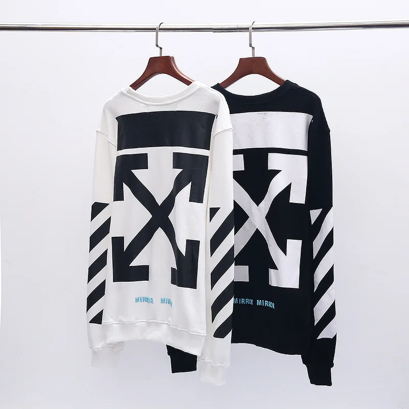 19SS OFF-WHITE OW религиозная теплопередача квадратная фиолетовая ленточная Печать Круглый вырез пуловер Толстовка Джемпер